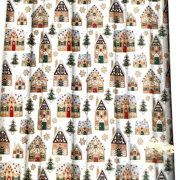 Gingerbread Village Houses Textured Fabric Shower Curtain Trees Candy Snowflake - Picture 5 of 9
